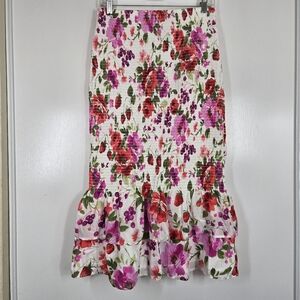 Ambercrombie & Fitch Womans Large Tall White Bright Floral RuffleTier Midi Skirt